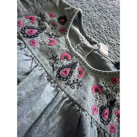 Carters Girls Sz 8‎ EMBROIDERED Floral Summer DRESS Chambray - Picture 2 of 5